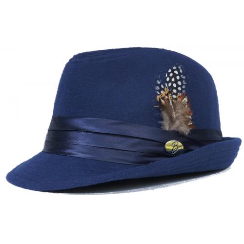 Bruno Capelo Navy Blue Wool Blend Fedora Dress Hat FD-209